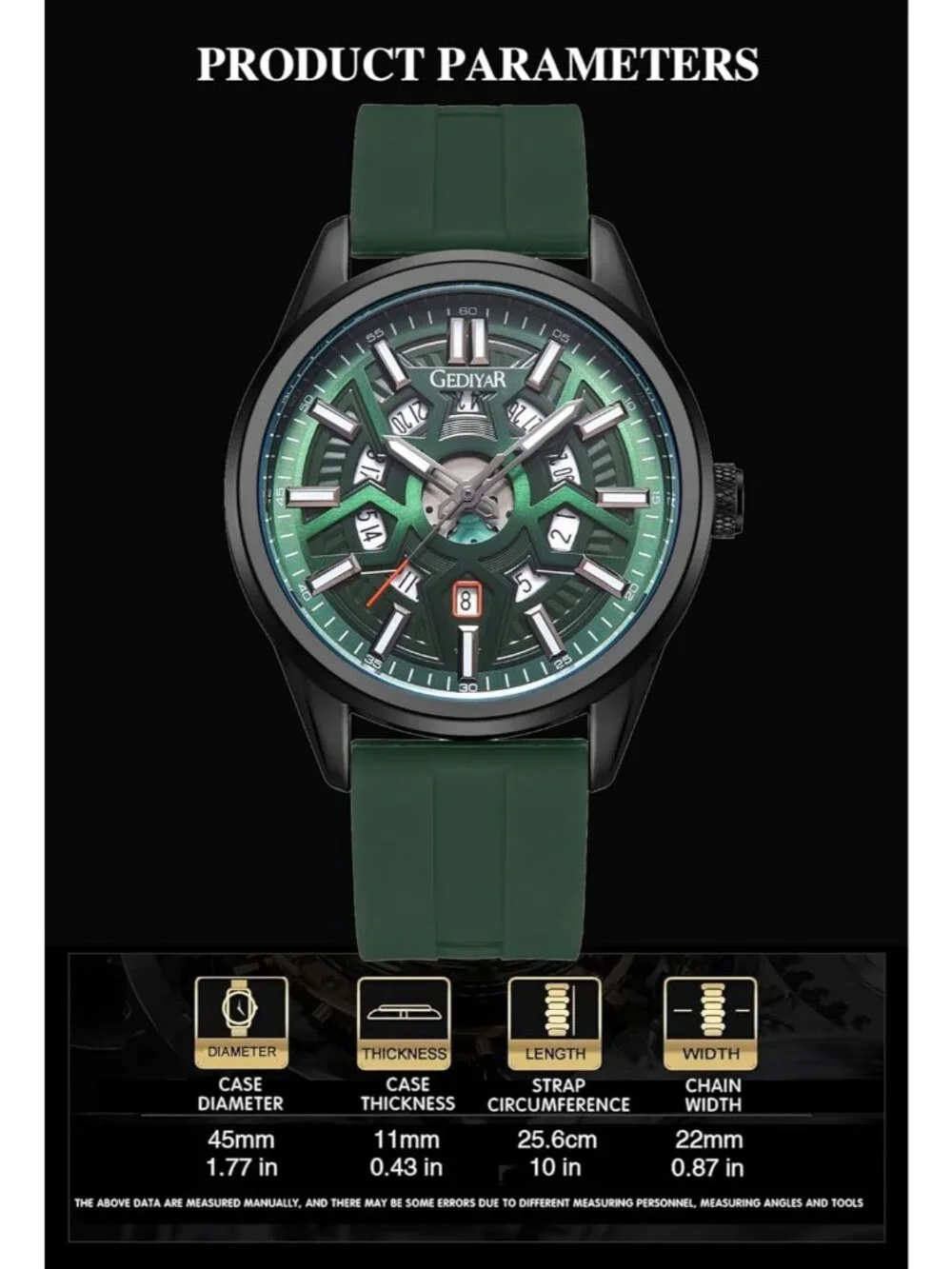 Men's Green Analog Quartz Solid Luxury Casual Calendar Waterproof Wrist Watch